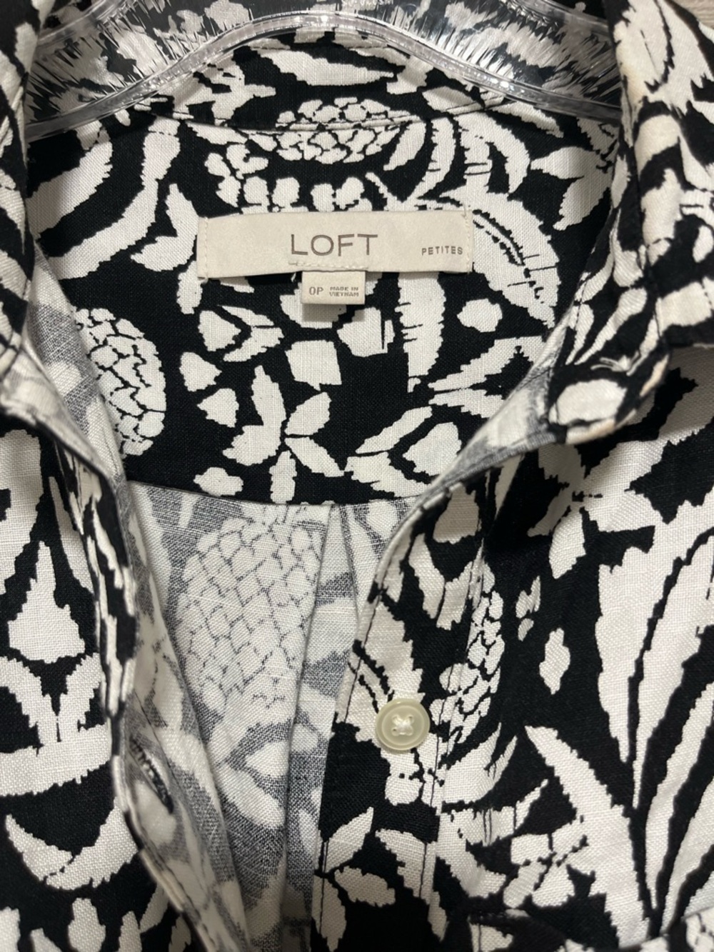 LOFT Black and White Linen Shirt Dress Floral Maxi Shirt Dress size 0 - Picture 4 of 7
